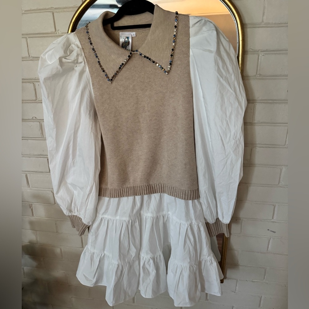 Queen of Sprarkles Beige and White Dress
